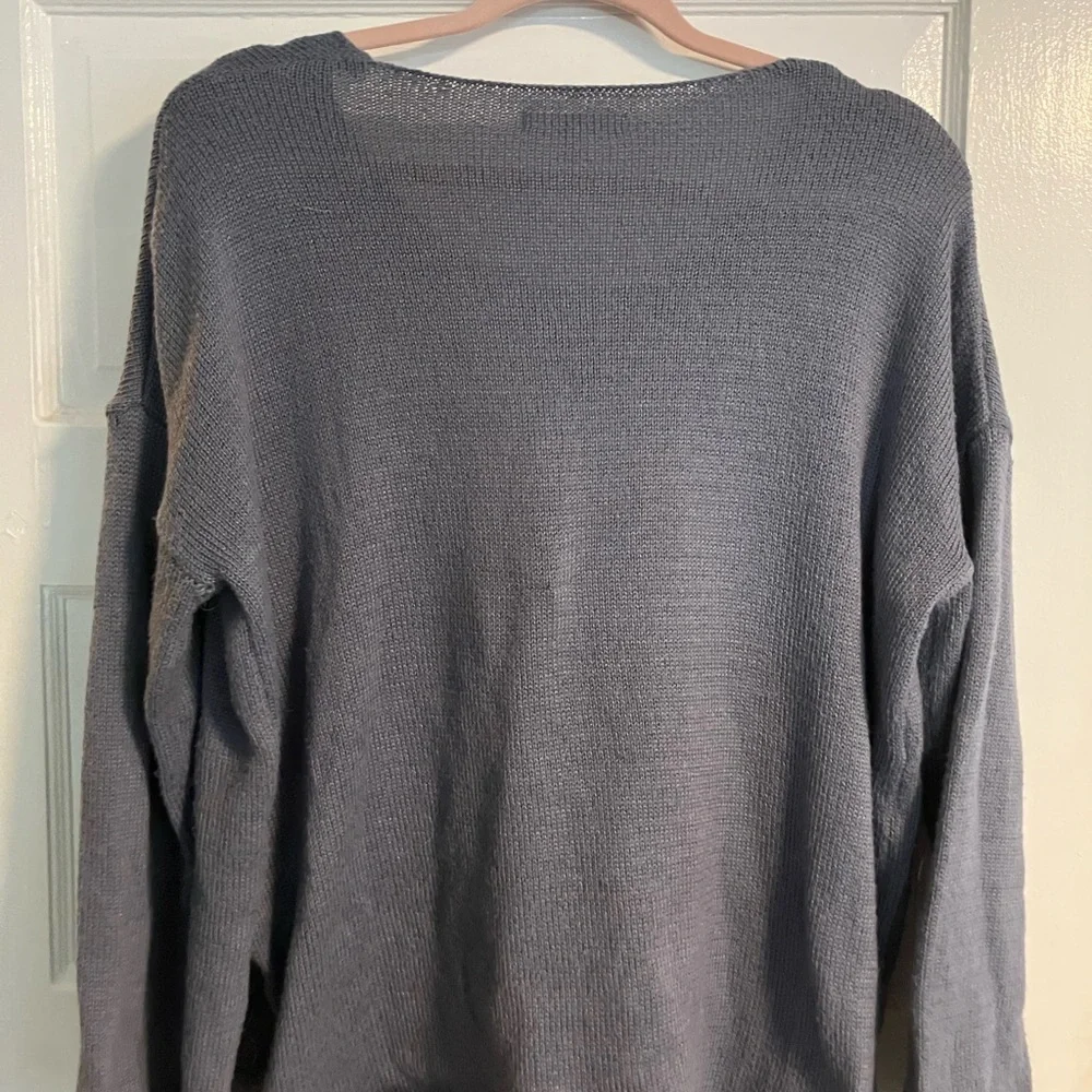 Miracle So Soft purple/grey Knit sweater with blue slogan " champagne please". - Picture 3 of 4